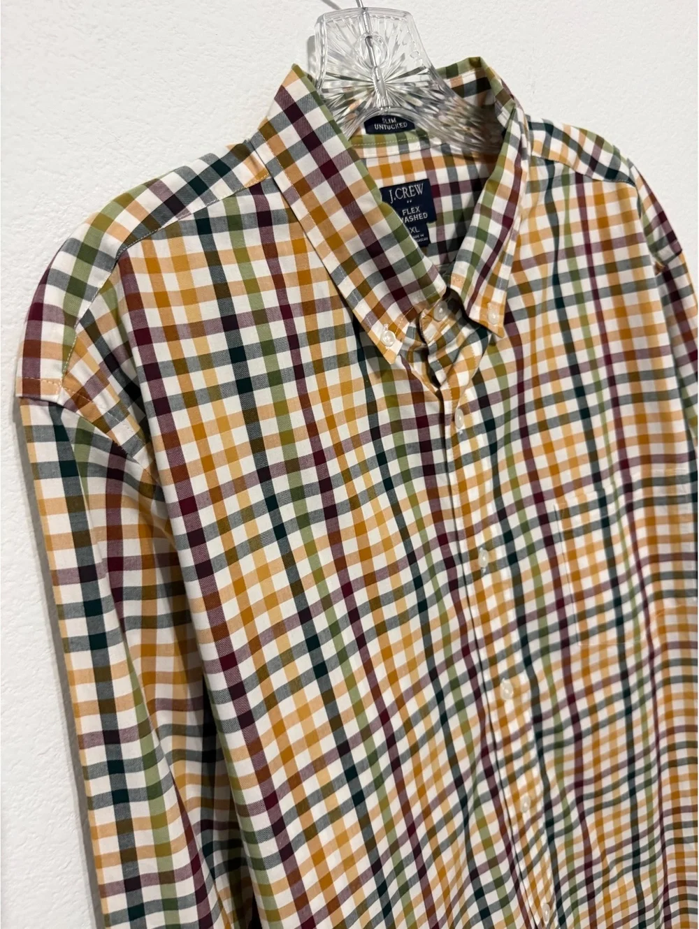 J. Crew Long Sleeve Button Up Gingham Check Slim Untucked Shirt Men's Size XL
